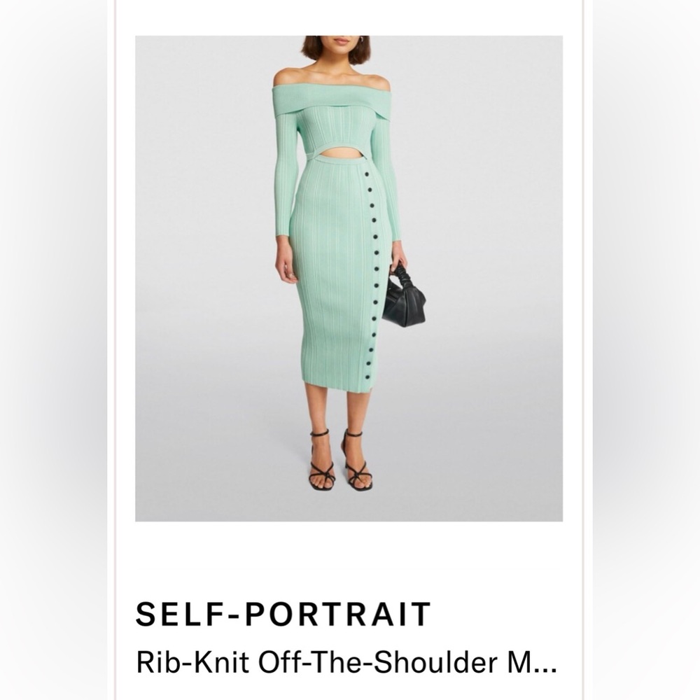 Self Portrait New With Tags Mint Green Ribbed Cut Out Dress